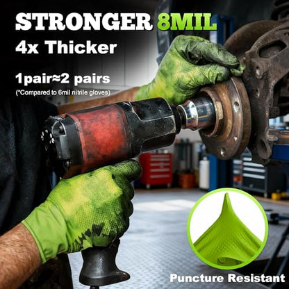 TitanFlex Heavy Duty Industrial Nitrile Gloves with Raised Diamond Texture, 8-mil, Latex Free (Green/Dark Green/Yellow) - color: Green (1000ct), size: Small