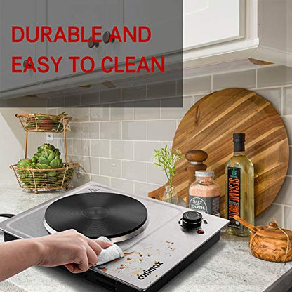 CUSIMAX Electric Hot Plate, 1500W Single Burner, Hot Plate for Cooking - color: Silver, size: Single