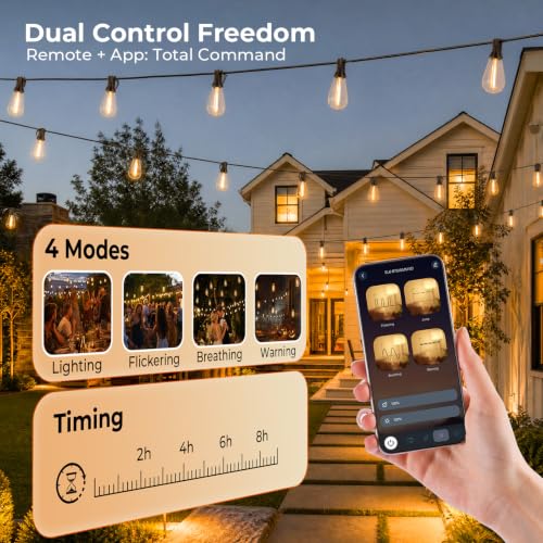 150FT String Lights Waterproof, LED Outdoor Lights with Remote APP Control - size: 150FT(45 Sockets)