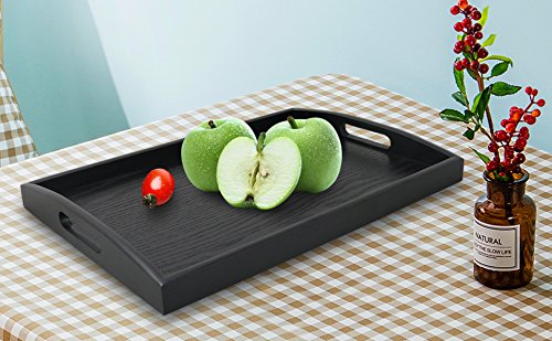 DILLMAN Serving Tray Large Black Wood Rectangle Food Tray Butler Tray Breakfast Tray with Handles (Small) - size: 15.4" x 11.4" x 1.6"