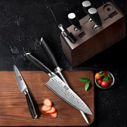 HOSHANHO 8 Pieces Knife Set with Magnetic Block, Ultra Sharp Powder Steel Knife Block Set, Professional Chef Knife Sets with Ergonomic Handle & Knife Sharpener - size: 8 Pieces Knife Set