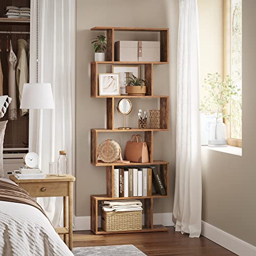 VASAGLE 6-Tier Bookcase, Open Storage, 9.5 x 27.6 x 75 Inches - color: Rustic Brown, style: 6-Tier (27.6"W)