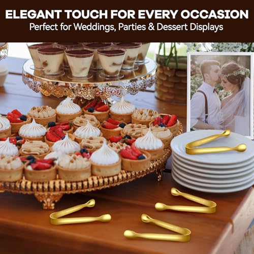 HOTEC 12Pcs Mini Gold Tongs for Serving, 4.3" Small tongs Stainless Steel Sugar Tongs for Coffee Bar, Tea Party, Appetizers, Desserts, Buffet and Ice Bucket Food-Grade & Dishwasher Safe - color: Gold