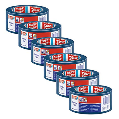 tesa 60760 Floor Marking - Pack of 6 - Soft PVC Marking Tape - Warning Tape for Temporary Work Area Labeling, Ideal for Indoor Use - Blue - 33m x 5cm Each