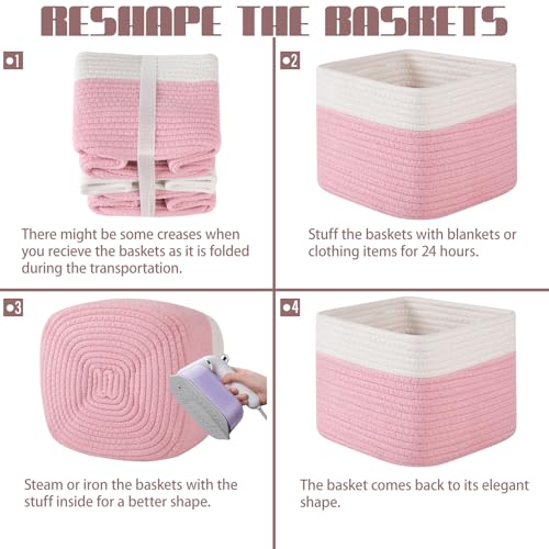 OIAHOMY 3 PACK Cube Storage Bins Storage Baskets Shelf Bins Pink&White - color: Pink&White