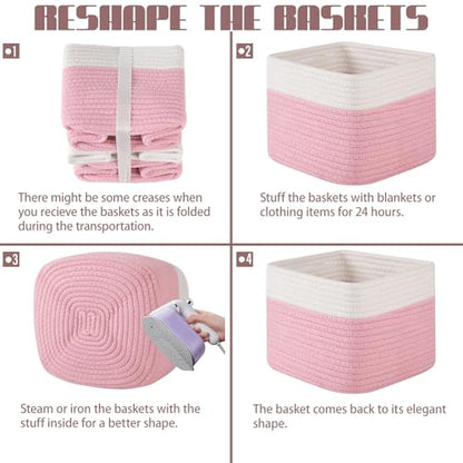 OIAHOMY 3 PACK Cube Storage Bins Storage Baskets Shelf Bins Pink&White - color: Pink&White