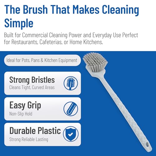 SPARTA 20" Floater Scrub Brush with Long Handle, Oil-Resistant Polyester Bristles, Multiple Trim Angles, Foam-Injected Polymer Block, Commercial Cleaning Tool, Gray