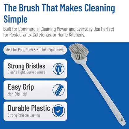 SPARTA 20" Floater Scrub Brush with Long Handle, Oil-Resistant Polyester Bristles, Multiple Trim Angles, Foam-Injected Polymer Block, Commercial Cleaning Tool, Gray