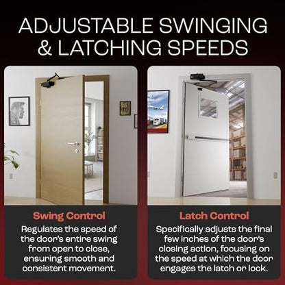 PrimeWare DC-300 Adjustable Automatic Door Closers for Home | Soft Close, No Slam | Residential and Commercial Door Closer | Level 3 | for Doors Weighing 90-140 lbs | Hydraulic Door Spring - Black - size: Level 3, style: Black