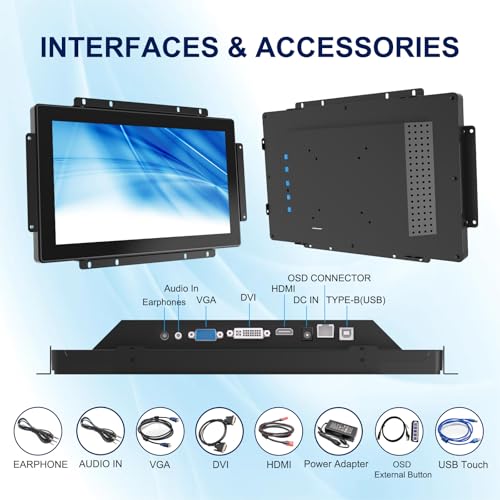 FHD Industrial Touch Monitor, 13.3 Inch Open Frame Touch Screen Display, 10-Point Capacitive Touch Monitor, VESA & Open-Frame Bracket Mounting for Kiosk and Mounting - size: 13.3
