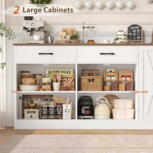 HOSTACK 71" W Kitchen Buffet Cabinet with Storage, Large Coffee Bar Cabinet - color: White