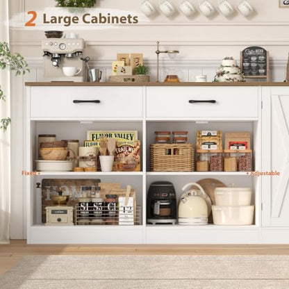 HOSTACK 71" W Kitchen Buffet Cabinet with Storage, Large Coffee Bar Cabinet - color: White