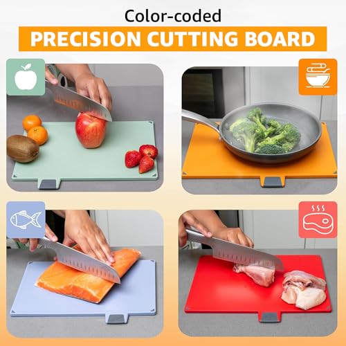 4-Piece Non-Toxic Cutting Board Set 12"L x 9"W with Premium Scissors and Holder (Tall Silver) - color: Tall Silver