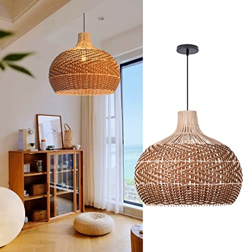 Arturesthome 19.68" Wicker Chandelier Coffee,Boho Basket Rattan Pendant Lighting Fixtures,Large Natural Woven Hanging Ceiling Lights Lamp Shade for Kitchen Island - size: 50cmx45cm