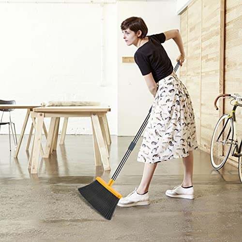 Upgrade Broom and Dustpan Set, Broom with Dustpan Combo Set, Self-Cleaning with Dustpan Teeth, Indoor&Outdoor Sweeping, Stand Up Broom and Dustpan (Gray&Yellow) - color: Gray&yellow