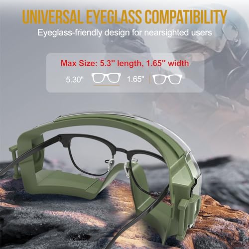 ONETIGRIS OTG Tactical Goggles Over Glasses, Anti-Fog, ANSI Z87.1, 3 Lenses - color: Green