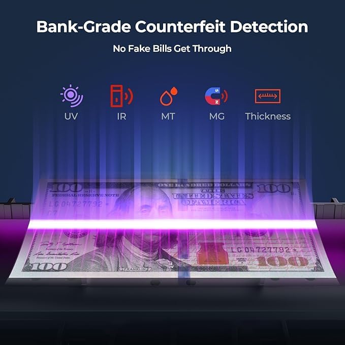 Money Counter Bill Counter Machine UV/MG/IR Detection Batch Mode - color: White