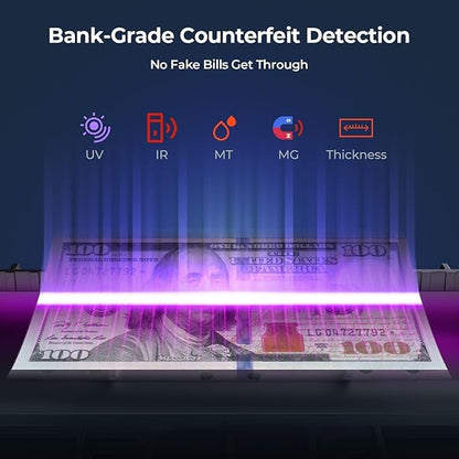 Money Counter Bill Counter Machine UV/MG/IR Detection Batch Mode - color: Black
