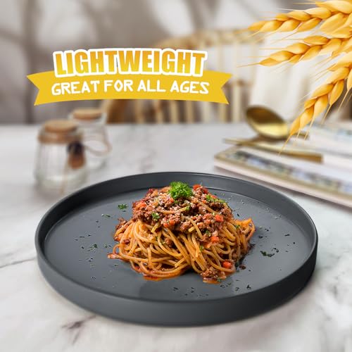 Teivio 24-Piece Kitchen Plastic Coupe Wheat Straw Dinnerware Set, Service for 6, Dinner Plates, Dessert Plate, Cereal Bowls, Cups, Unbreakable Unique Plastic Outdoor Camping RV Dishes, Black - color: Deep Black