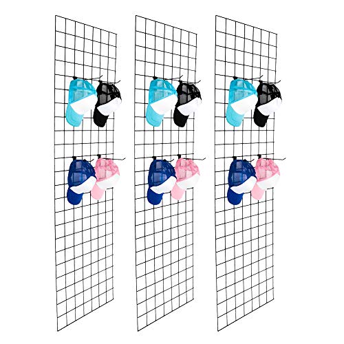 Bonnlo 6' x 2' Wire Grid Panel for Retail Display Gridwall, Wire Grid Wall Display Rack, 3-Pack Black