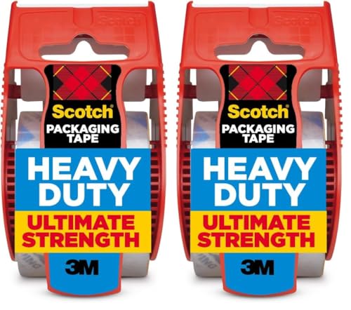 Scotch Heavy Duty Shipping Packing Tape, Clear, Shipping and Packaging Supplies, 1.88 in. x 27.7 yd., 1 Tape Roll with Dispenser (Pack of 2) - size: 2 Rolls