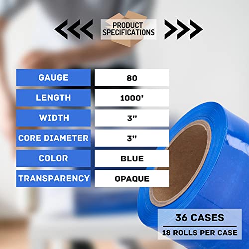 PSBM Dark Blue Mini Stretch Wrap with Plastic Handle, 648 Rolls 3 Inch x 1000 Feet 80 Gauge Heavy Duty Plastic Wrap Industrial Strength Shrink Film for Moving, Packing & Shipping - color: Blue, size: 648 Rolls