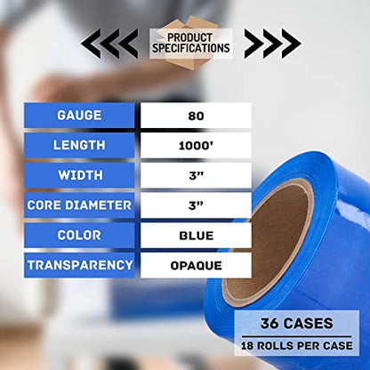 PSBM Dark Blue Mini Stretch Wrap with Plastic Handle, 648 Rolls 3 Inch x 1000 Feet 80 Gauge Heavy Duty Plastic Wrap Industrial Strength Shrink Film for Moving, Packing & Shipping - color: Blue, size: 648 Rolls
