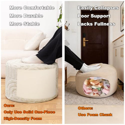 Asuprui Plush Fabric Ottoman Footrest,Foot Stool,20"x14", Linen - color: Linen, size: 20"D x 20"W x 14"H