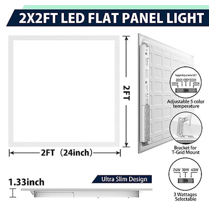 Allsmartlife 2x2 LED Flat Panel Light 4-Pack, Triac Dimmable, 5CCT (3000K-3800K-4500K-5200K-6000K) 40W/5000LM, Back-Lit 2x2FT LED Troffer Light Drop Ceiling for Commercial Office, ETL - size: 4-Pack