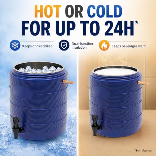 Insulated Beverage Dispenser 3 Gal/6.6Gal, Stainless Steel Commercial Drink Dispenser with Spigot, 24H Hot/Cold Thermal Carafe for Coffee, Tea, Water, Parties (Blue, 6.6Gal/25L) - color: Blue, size: 6.6Gal/25L