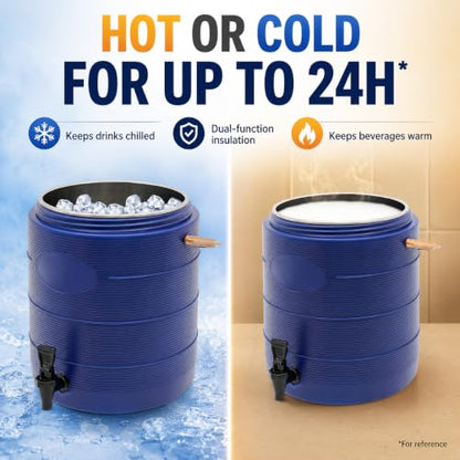 Insulated Beverage Dispenser 3 Gal/6.6Gal, Stainless Steel Commercial Drink Dispenser with Spigot, 24H Hot/Cold Thermal Carafe for Coffee, Tea, Water, Parties (Blue, 6.6Gal/25L) - color: Blue, size: 6.6Gal/25L