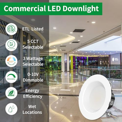 6 Inch Commercial LED Downlights 120-277Vac, 0-10V Dimmable, 6PK