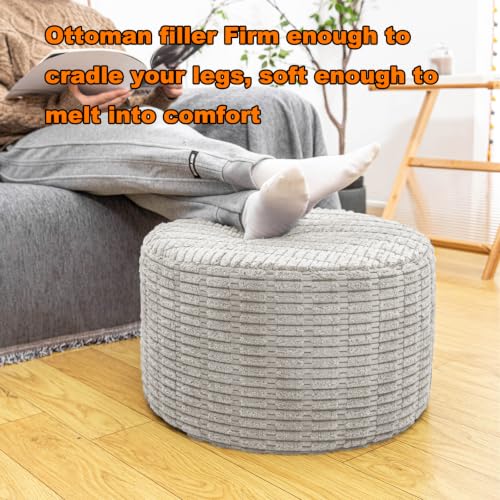 Asuprui Round Ottoman Pouf Foot Stool, Light Gray, 20x14In,Couch Foot Rest - color: Ash Grey, size: 20"D x 20"W x 14"H