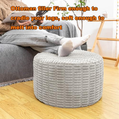 Asuprui Round Ottoman Pouf Foot Stool, Light Gray, 20x14In,Couch Foot Rest - color: Ash Grey, size: 20"D x 20"W x 14"H