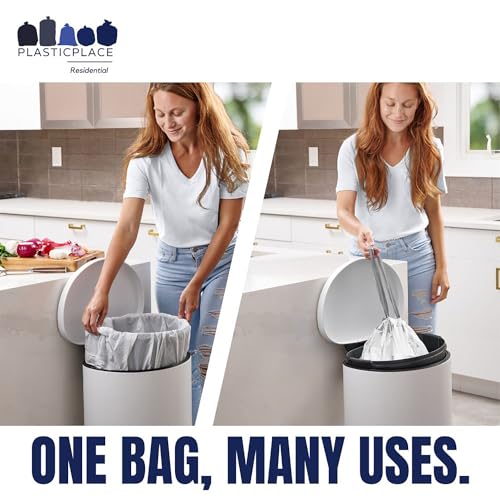 Plasticplace Trash Bags Compatible with simplehuman Code M Packs, White Drawstring Garbage Liners 12 Gallon / 45 Liter, 21" x 30.5" (20 Count/5 Pack) - color: White, size: 1 Count (Pack of 100)