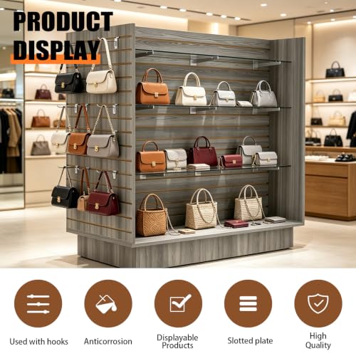 49.5”W x 24”D x 54”H - Retail Slat Wall Gondola Display with 3” Slatwall Units，Gray Wood Grain Versatile H-Unit Slatwall Display Stand (Gray Wood Grain) - color: Gray Wood Grain