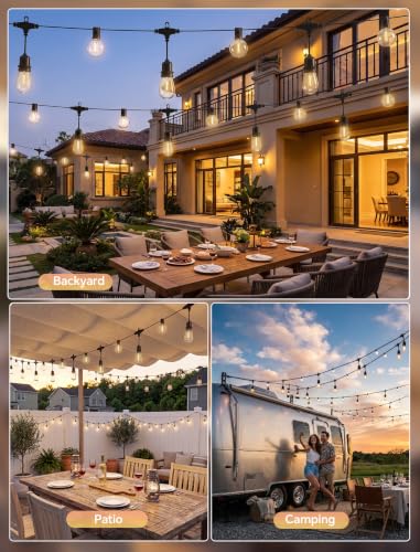 52FT Outdoor String Lights Dimmable, 25 LED Waterproof Patio Light Bulbs - size: 52Ft