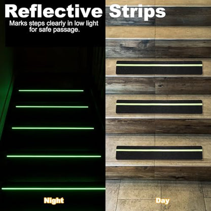 HARFINGTON 10Pcs Outdoor Stair Treads 4"x32" Non-Slip Step Strips Grip Tape - color: Green-Black, size: 4" x 32",0.47"