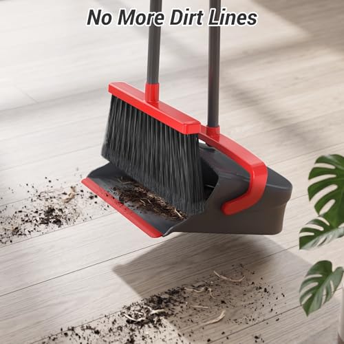 Broom with Dustpan Set for Pet Hair & Dust Cleanup, Red & Gray - color: Red & Gray