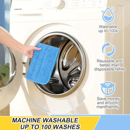 8 Pack 16.5 inch Reusable Mop Pads Microfiber Spray Mop Replacement Heads for Wet/Dry Mops Compatible with Bona Floor Care System - color: Blue Mop Pads