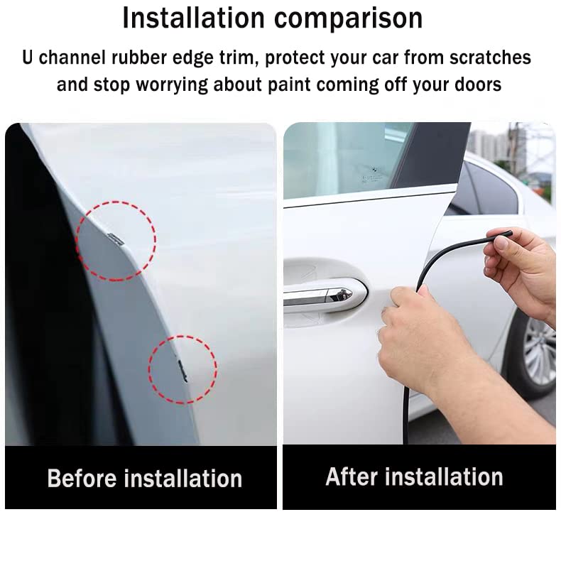 Door Edge Guard U Channel Rubber Edge Trim Self Adhesive Metal Edge Protection Guard for Most Car Doors, Hatches, Lockers, Panels (10Ft, Black) - size: 10 Feet