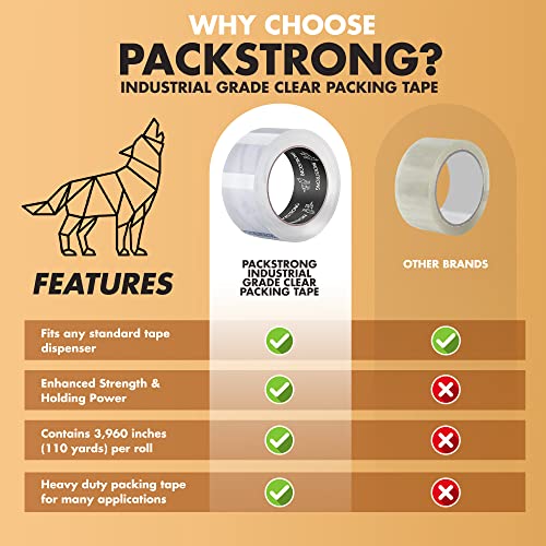 Packstrong Heavy Duty Packing Tape 36 Rolls, 2 Inch Wide 3.1 Mil 110 Yards - size: 2" Wide x 3.1 Mil Thick