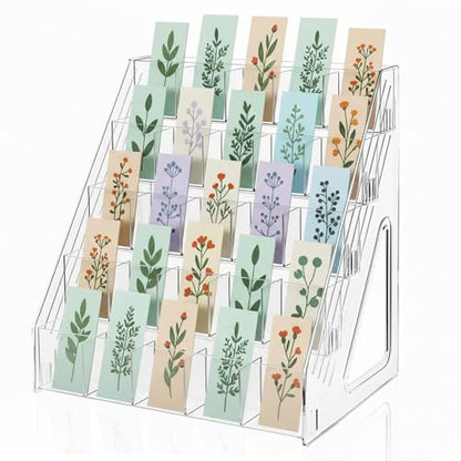 Bookmark Display Stand, 5-Tier Clear Acrylic Sticker Holder Rack - size: 5 Tier 25 Pockets