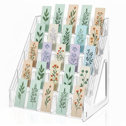 Bookmark Display Stand, 5-Tier Clear Acrylic Sticker Holder Rack - size: 5 Tier 25 Pockets