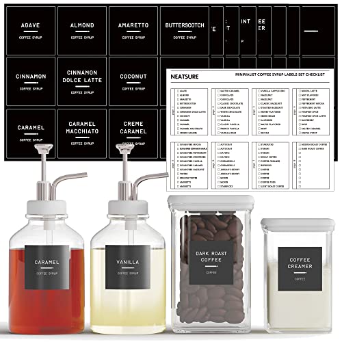 Neatsure 89 Coffee Syrup Labels for Coffee Bar Accessories, Minimalist Preprinted Coffee Stickers for Coffee Station, Essentials for Syrup Bottle & Dispenser Organization - style: Coffee Syrup Labels