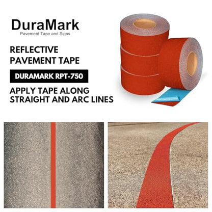 DuraMark RPT-750 Reflective Pavement Marking Tape, Red, 3 in x 18 ft Roll - color: Red, size: 3 Inch x 18 Ft