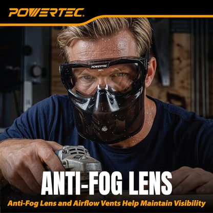 POWERTEC Safety Face Shield with Clear Anti-Fog Goggles, ANSI Z87+ (72433)