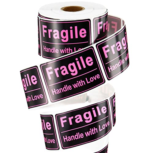Outus 500 Pcs 2x3 Pink Fragile Sticker for Shipping Handle with Love Label - size: 2 x 3 inch