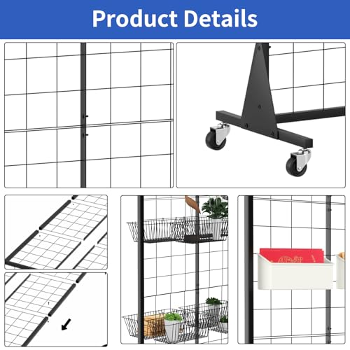 Gridwall Panel Display Stand, 2'x5.5' Heavy Duty Floor Standing Rack with Detachable Girdwall, Movable Silent Wheel, Easy to Transport, Ideal for Retail & Craft Fairs - color: 1