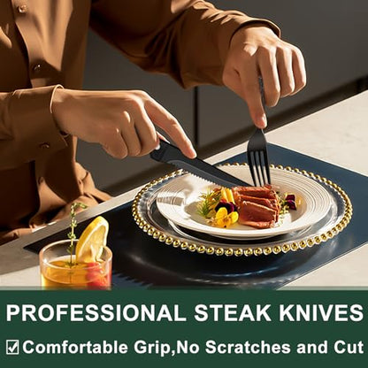 49-Piece Black Silverware Set with Organizer, Food-Grade Stainless Steel Black Flatware for 8, Cutlery Utensil Sets with Steak Knives, Rust-proof, Mirror Polished, Dishwasher Safe, Tree Pattern - style: Tree Pattern